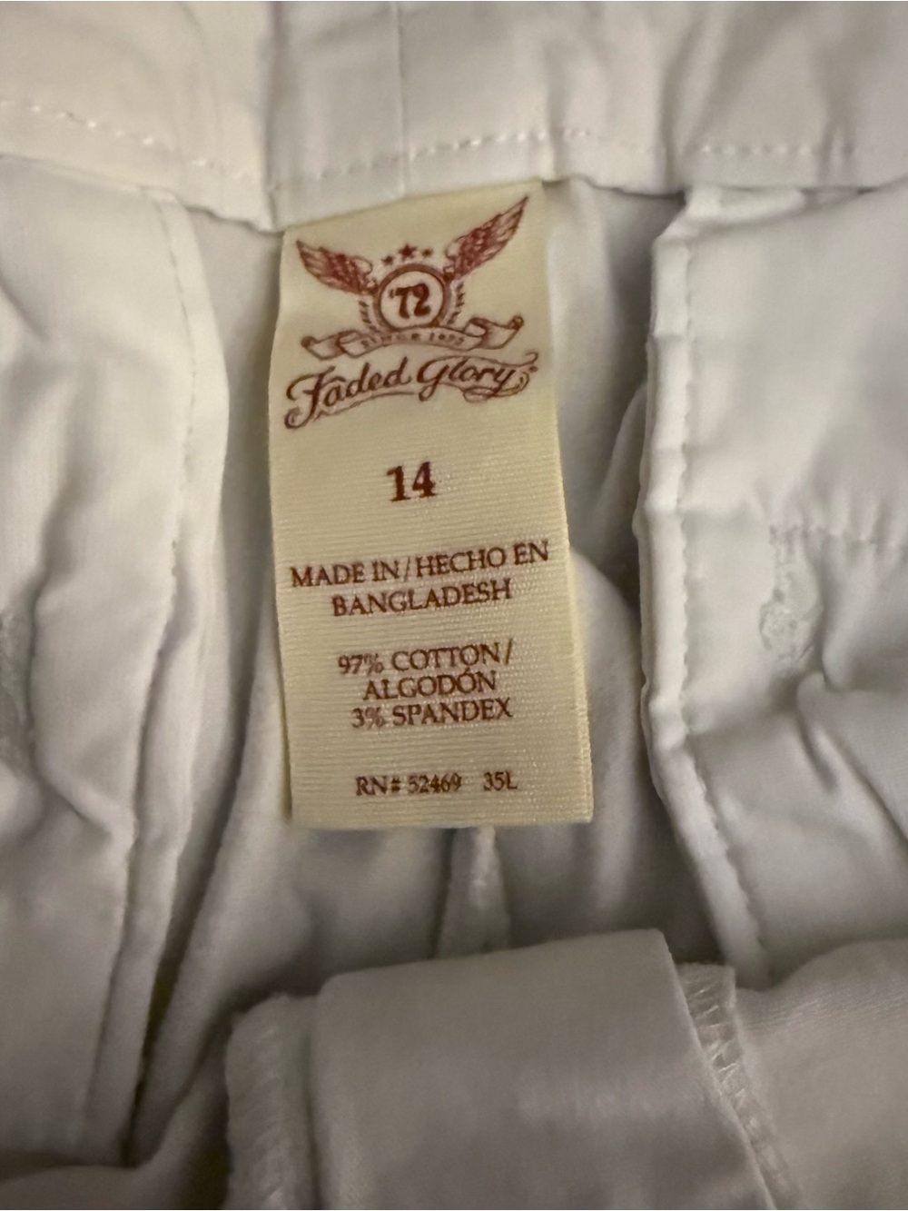 Faded Glory White Cotton Blend Bottoms Size 14 - Tag View